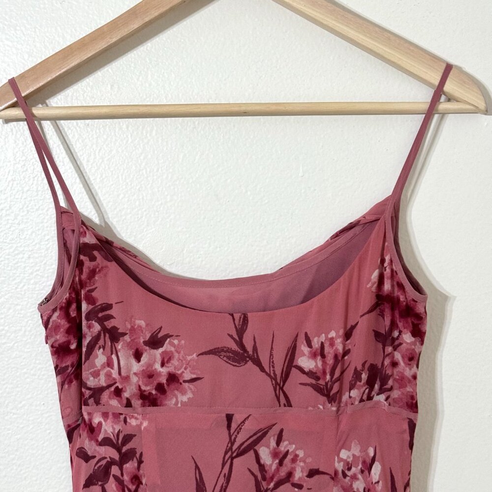 Vtg Y2K Ann Taylor Pink Floral Silk Babydoll Dress Cowl Neck Feminine Coquette - Picture 6 of 16